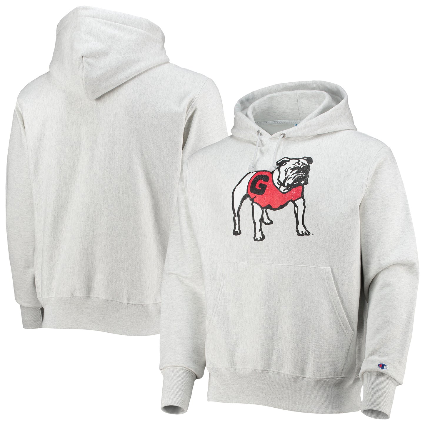 Men's Champion Heathered Gray Georgia Bulldogs Team Vault Logo Reverse Weave Pullover Hoodie