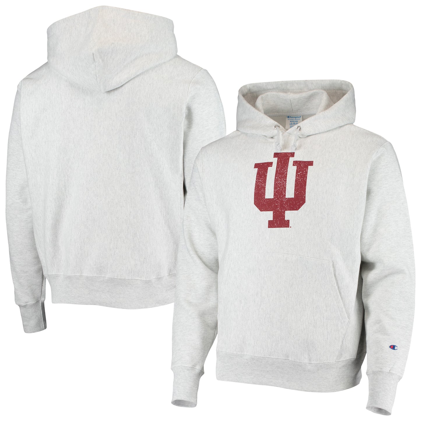 Men's Champion Heathered Gray Indiana Hoosiers Team Vault Logo Reverse Weave Pullover Hoodie