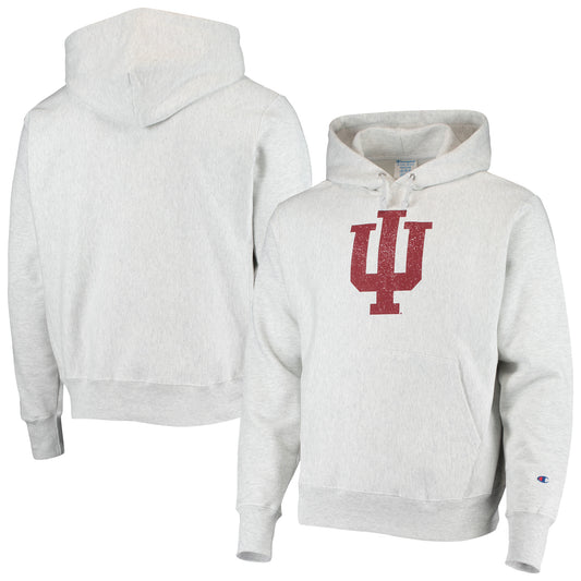 Men's Champion Heathered Gray Indiana Hoosiers Team Vault Logo Reverse Weave Pullover Hoodie