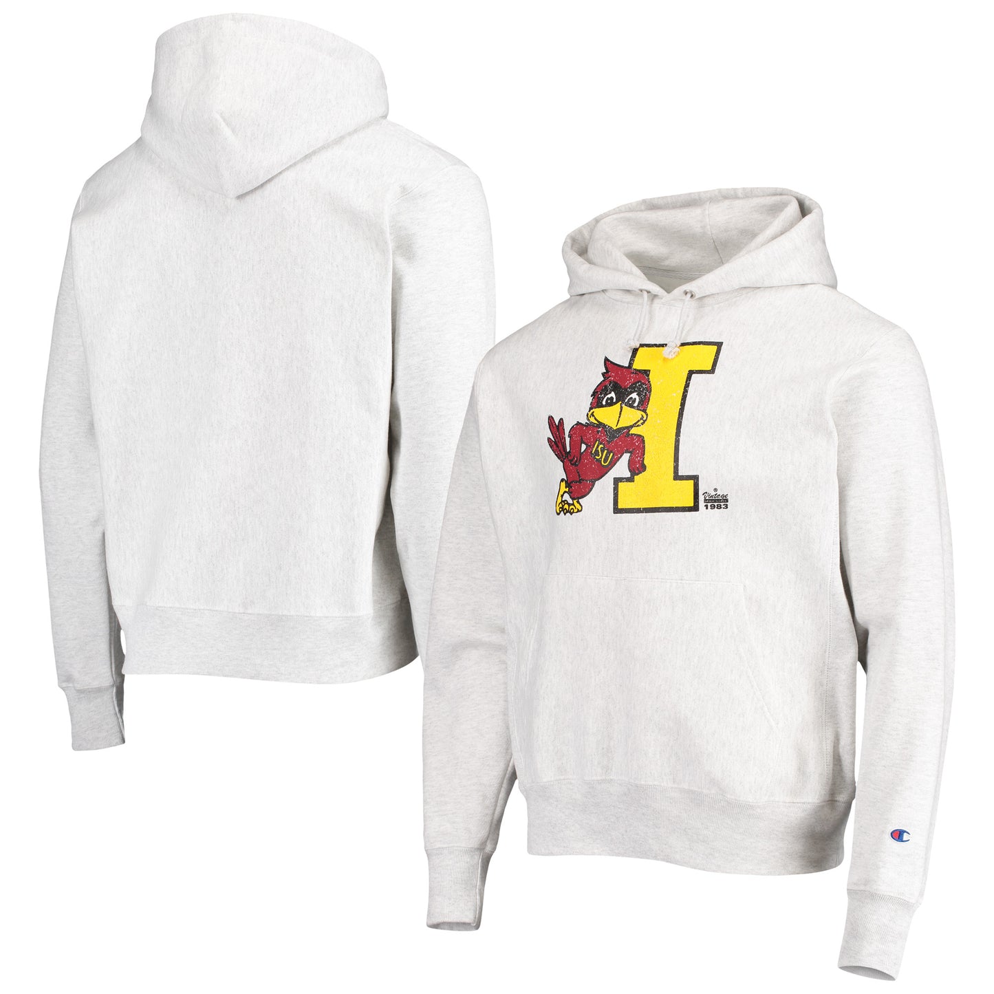 Men's Champion Heathered Gray Iowa State Cyclones Team Vault Logo Reverse Weave Pullover Hoodie