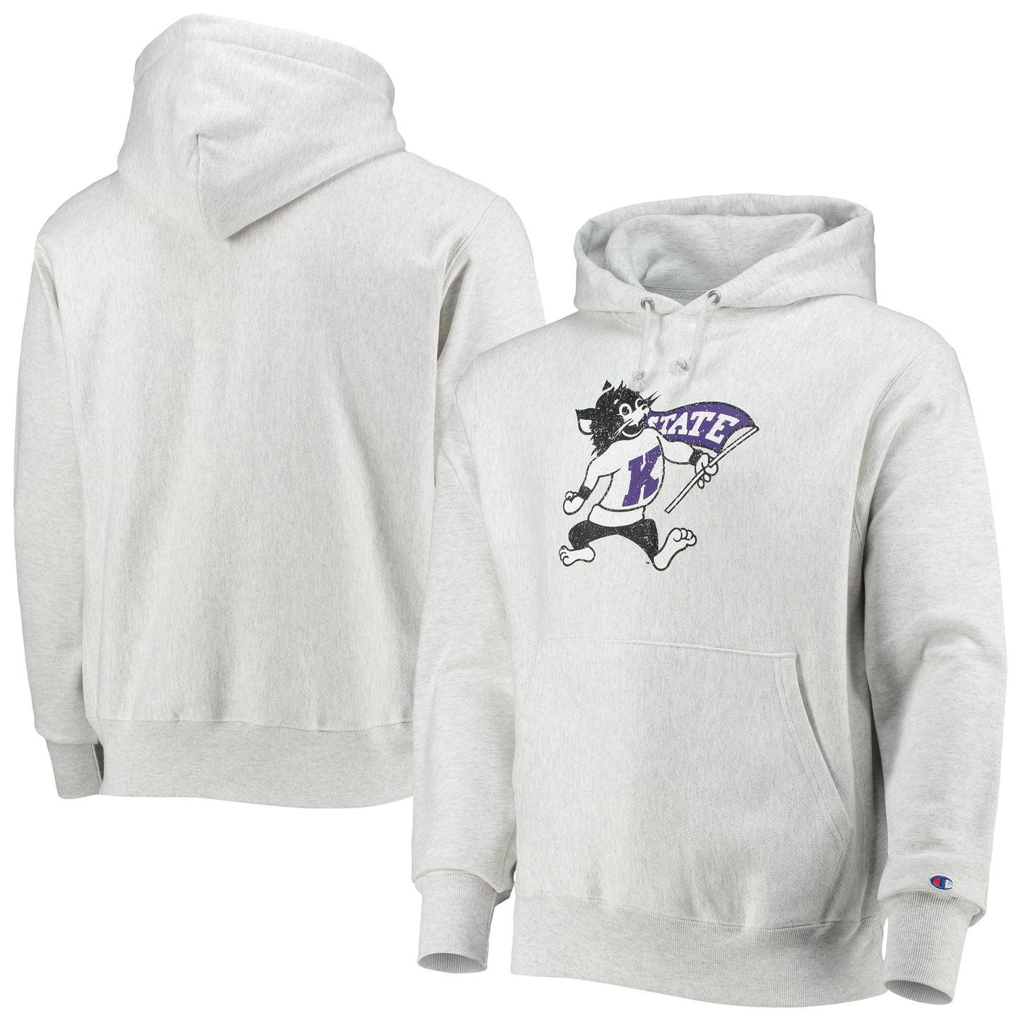 Men's Champion Heathered Gray Kansas State Wildcats Team Vault Logo Reverse Weave Pullover Hoodie