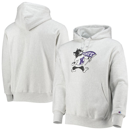 Men's Champion Heathered Gray Kansas State Wildcats Team Vault Logo Reverse Weave Pullover Hoodie