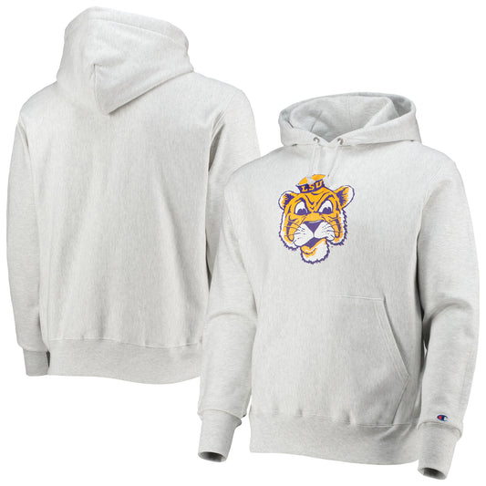 Men's Champion Heathered Gray LSU Tigers Team Vault Logo Reverse Weave Pullover Hoodie