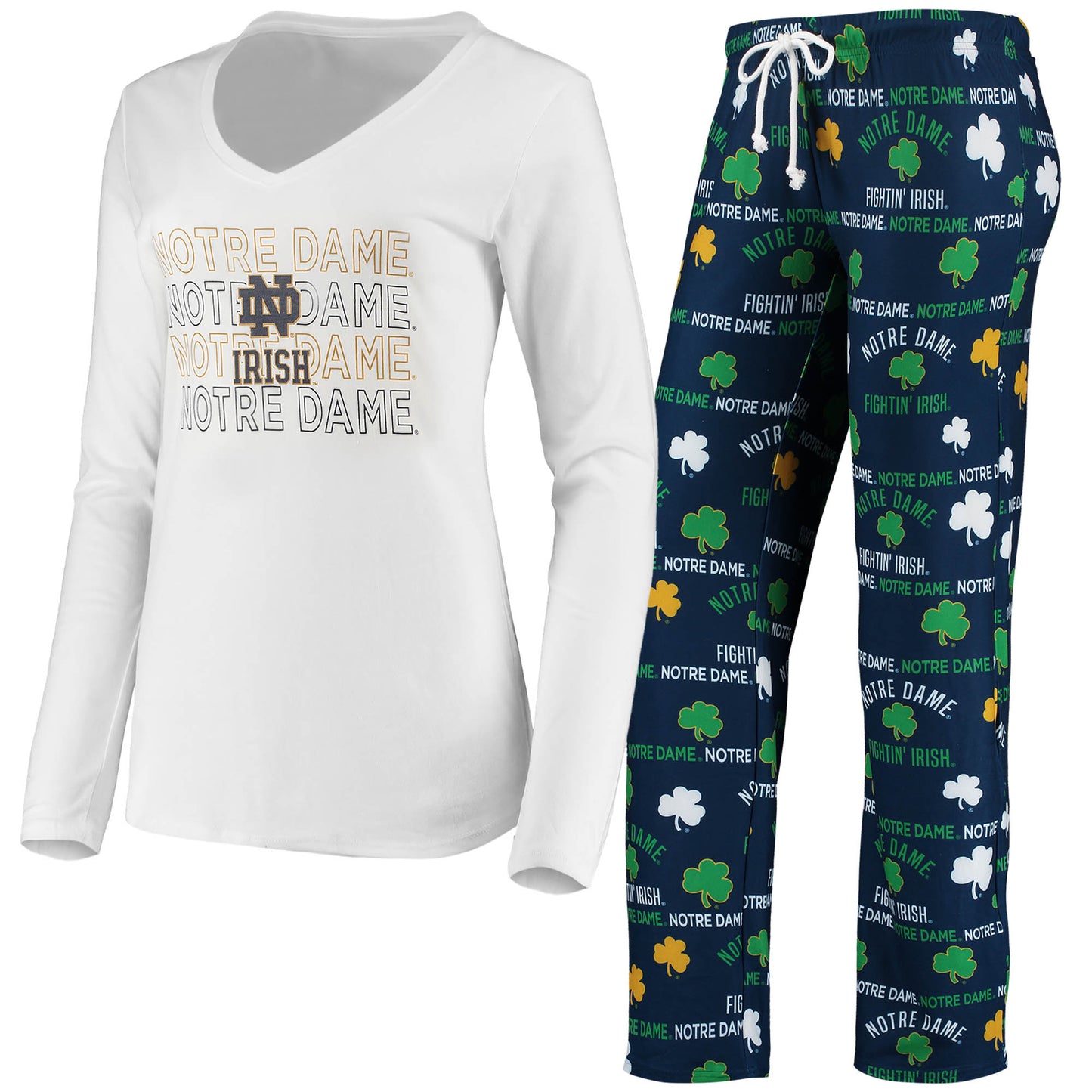 Women's Concepts Sport Navy/White Notre Dame Fighting Irish Flagship Long Sleeve T-Shirt & Pants Sleep Set