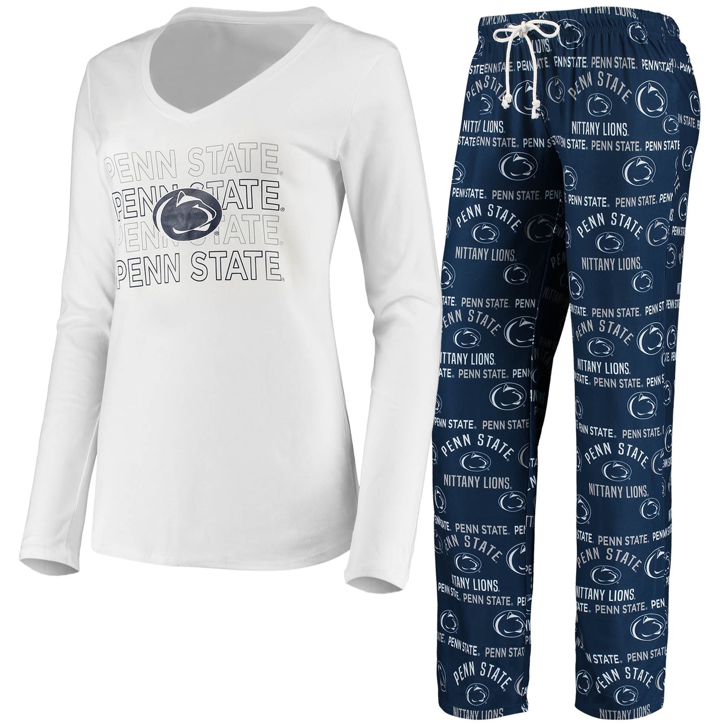 Women's Concepts Sport Navy/White Penn State Nittany Lions Flagship Long Sleeve T-Shirt & Pants Sleep Set