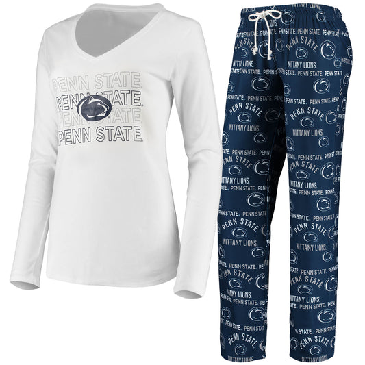 Women's Concepts Sport Navy/White Penn State Nittany Lions Flagship Long Sleeve T-Shirt & Pants Sleep Set