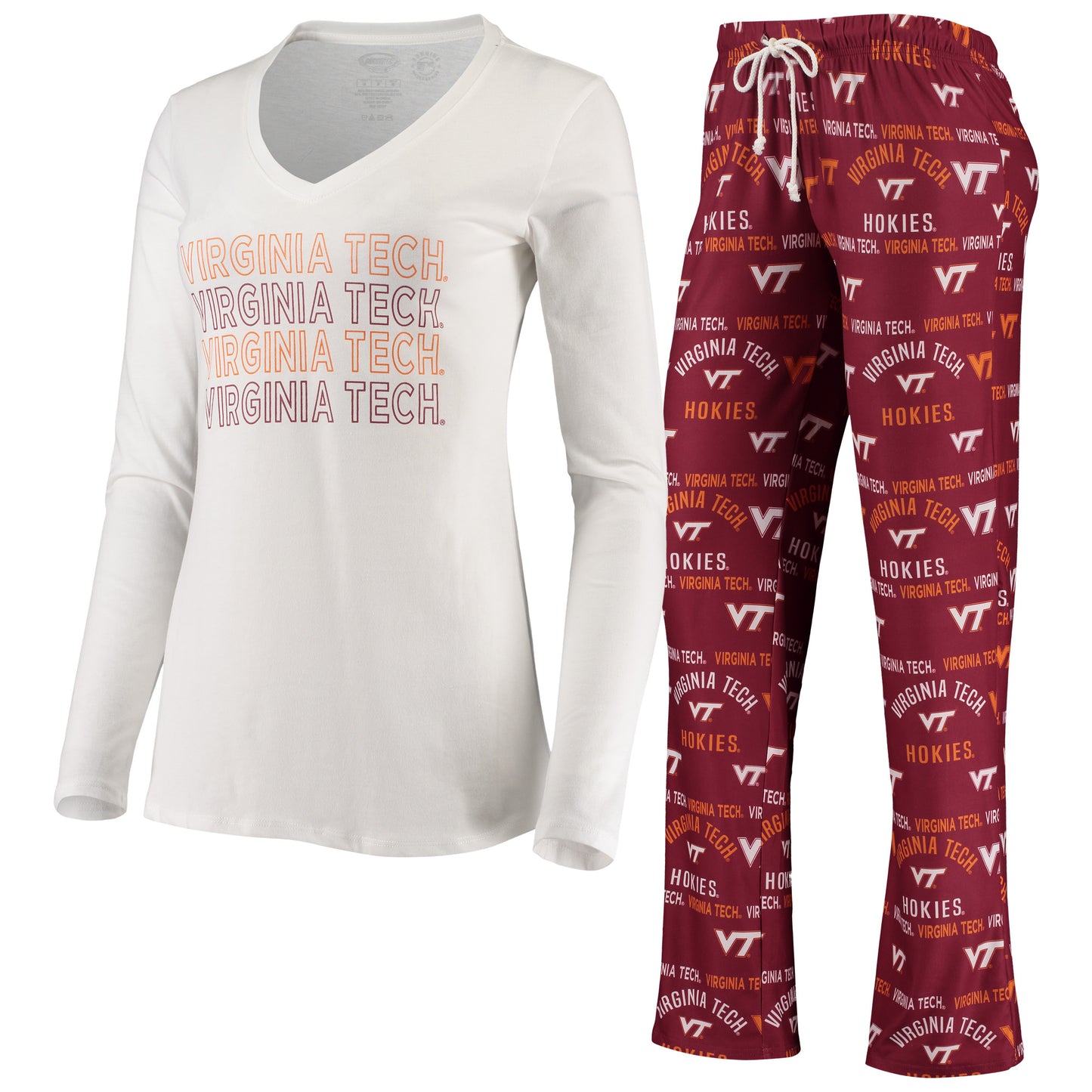 Women's Concepts Sport Maroon/White Virginia Tech Hokies Flagship Long Sleeve T-Shirt & Pants Sleep Set