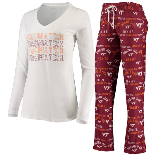 Women's Concepts Sport Maroon/White Virginia Tech Hokies Flagship Long Sleeve T-Shirt & Pants Sleep Set