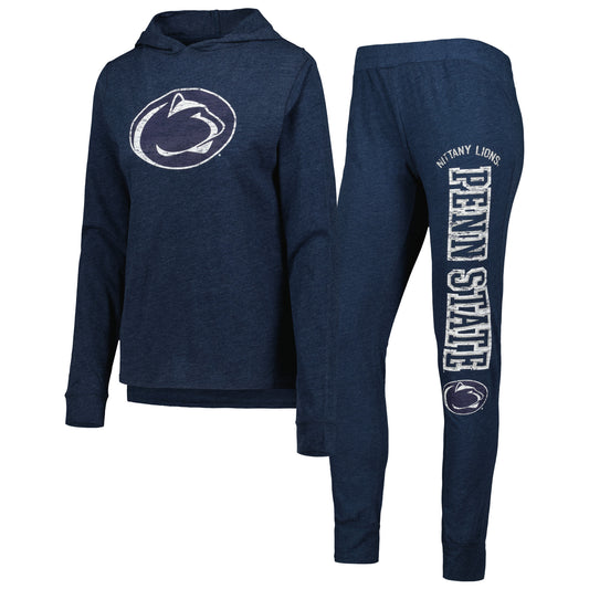 Women's Concepts Sport Heathered Navy Penn State Nittany Lions Long Sleeve Hoodie T-Shirt & Pants Sleep Set