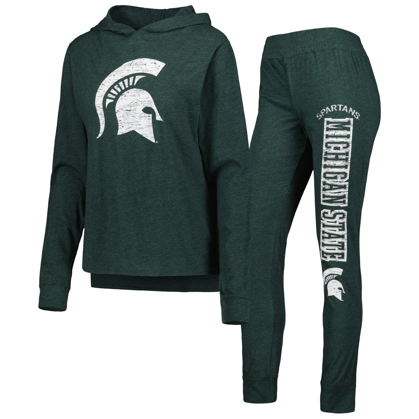 Women's Concepts Sport Heathered Green Michigan State Spartans Long Sleeve Hoodie T-Shirt & Pants Sleep Set