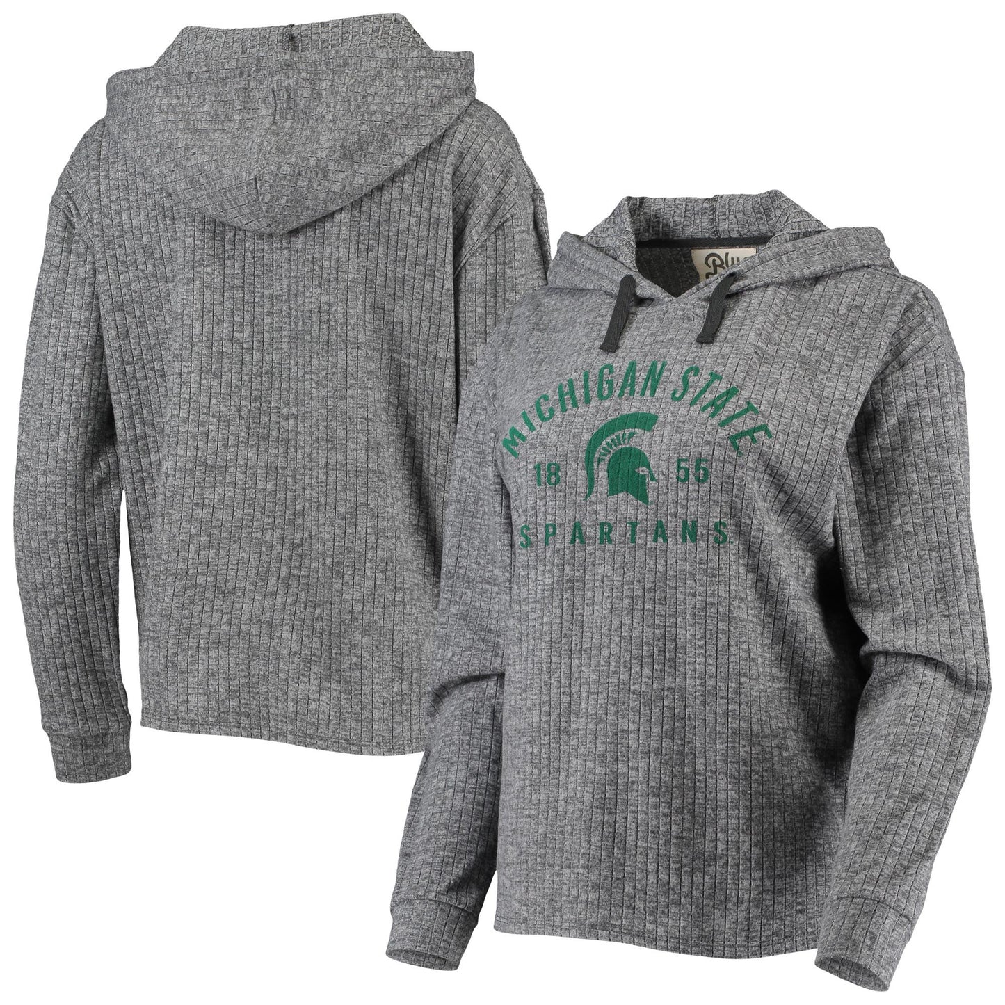 Women's Blue 84 Charcoal Michigan State Spartans Ribbed Hatchi Tri-Blend Pullover Hoodie