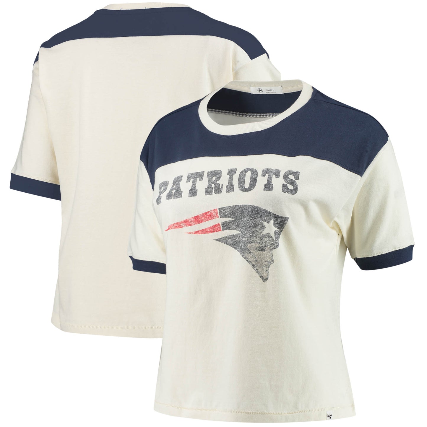 Women's '47 Cream/Navy New England Patriots Billie Cropped T-Shirt