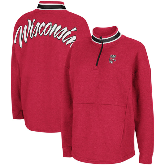 Women's Colosseum Heathered Red Wisconsin Badgers Alice 2-Hit Fleece Quarter-Zip Jacket