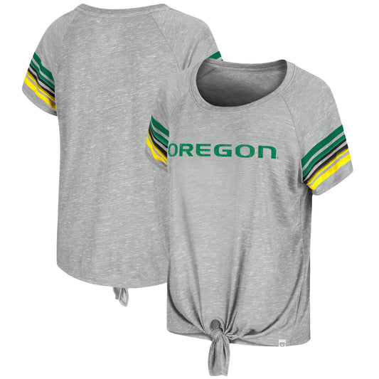 Women's Colosseum Heathered Gray Oregon Ducks Boo You Knotted Raglan T-Shirt