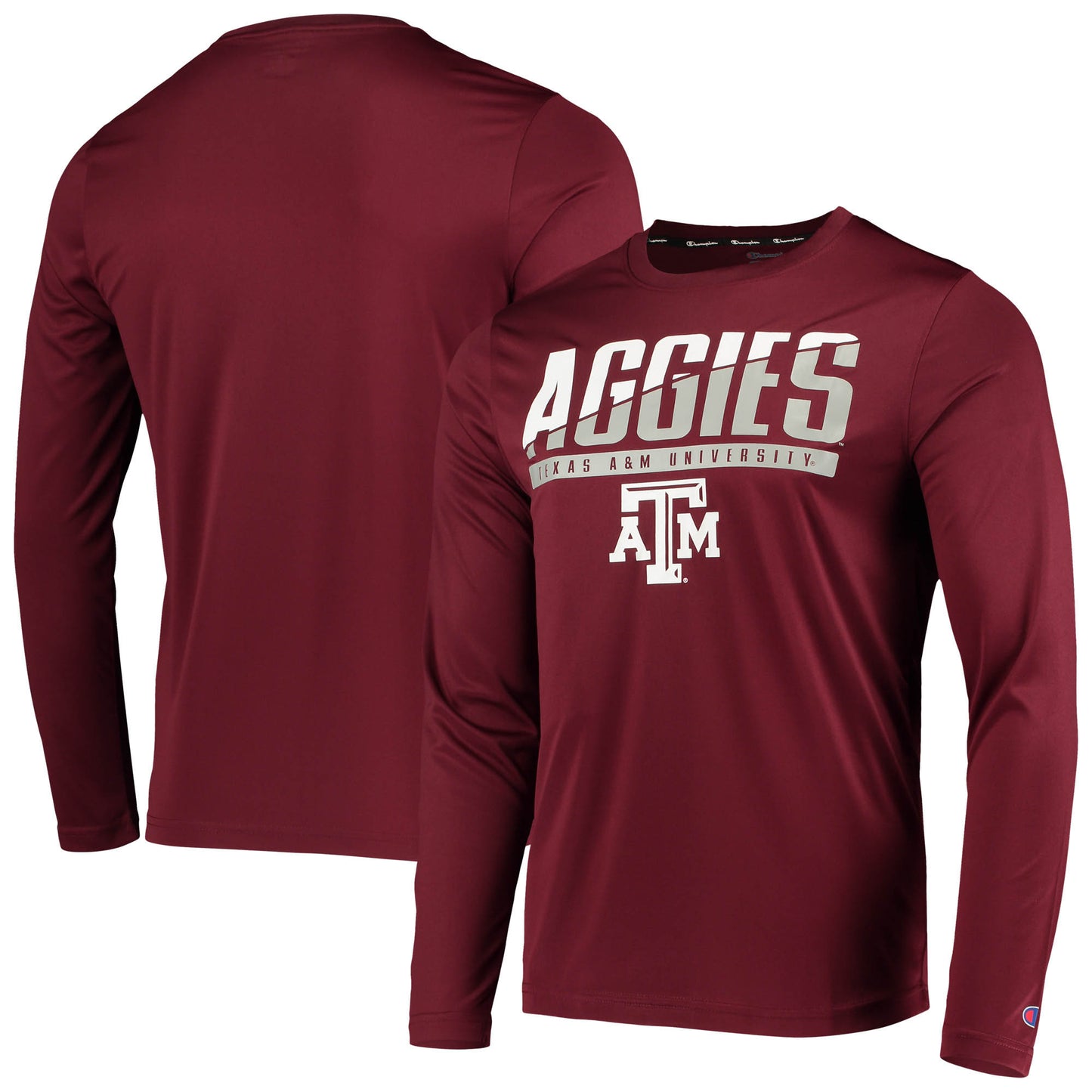 Men's Champion Maroon Texas A&M Aggies Wordmark Slash Long Sleeve T-Shirt