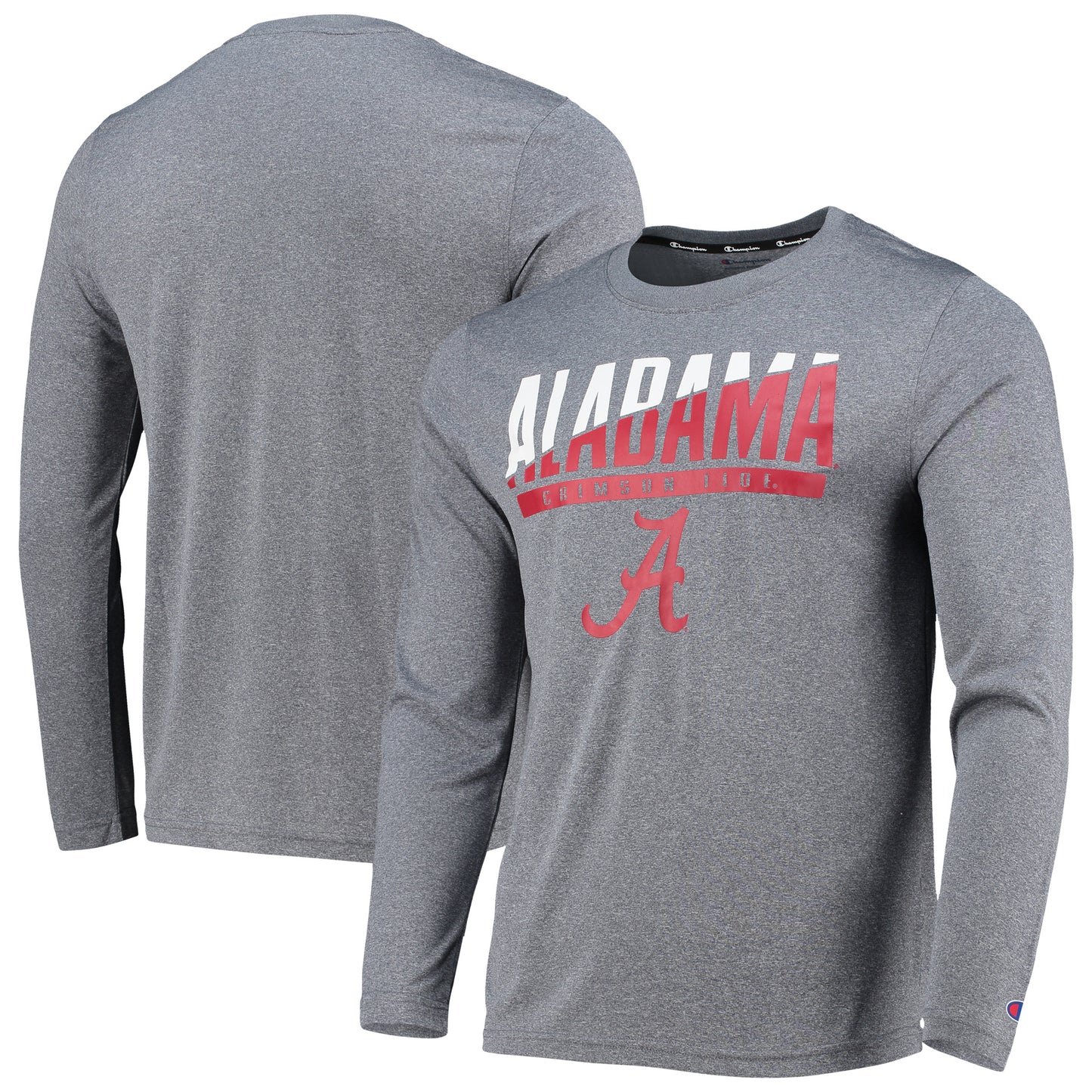 Men's Champion Gray Alabama Crimson Tide Wordmark Slash Long Sleeve T-Shirt