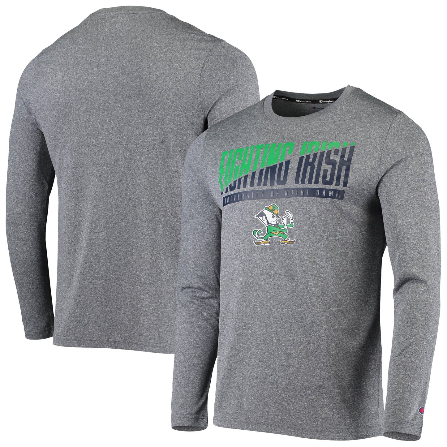 Men's Champion Gray Notre Dame Fighting Irish Wordmark Slash Long Sleeve T-Shirt