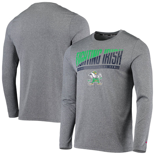 Men's Champion Gray Notre Dame Fighting Irish Wordmark Slash Long Sleeve T-Shirt