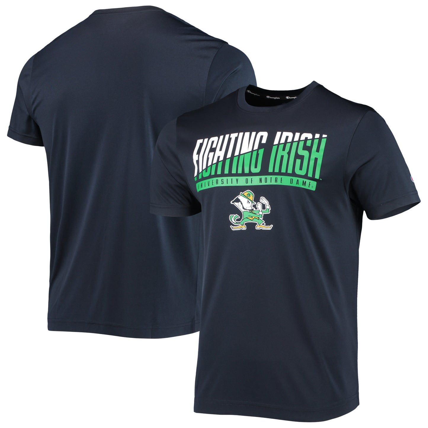 Men's Champion Navy Notre Dame Fighting Irish Wordmark Slash T-Shirt