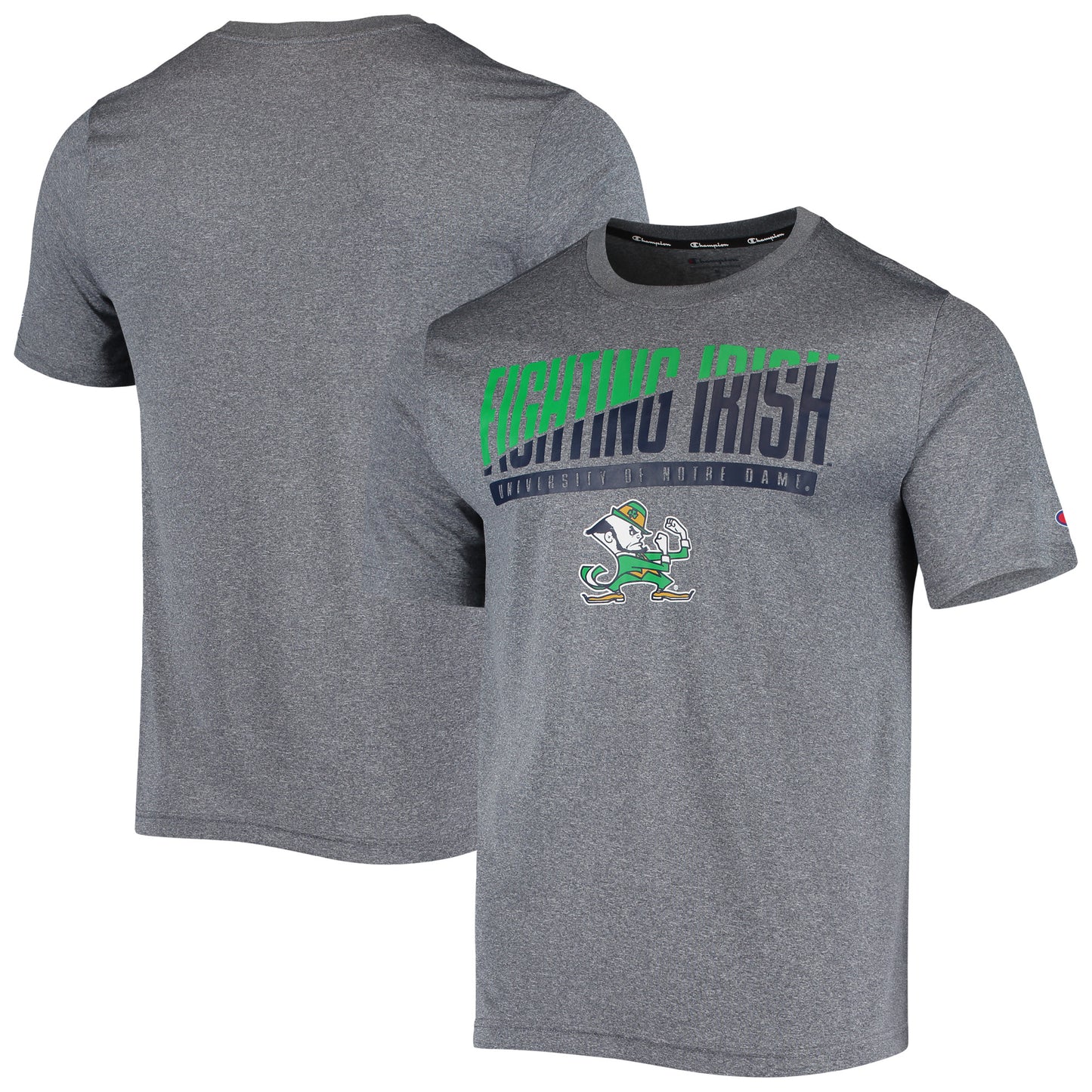 Men's Champion Gray Notre Dame Fighting Irish Wordmark Slash T-Shirt