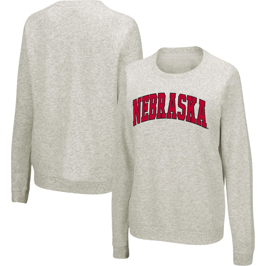 Women's Colosseum Ash Nebraska Huskers Joy Chloe Classic Campus Pullover Sweatshirt