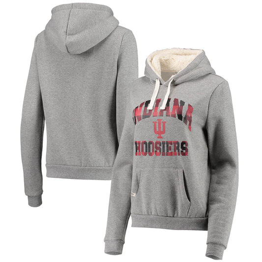 Women's Colosseum Heathered Gray Indiana Hoosiers Plaid Sherpa Pullover Hoodie