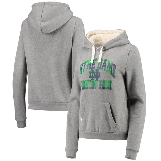 Women's Colosseum Heathered Gray Notre Dame Fighting Irish Plaid Sherpa Pullover Hoodie