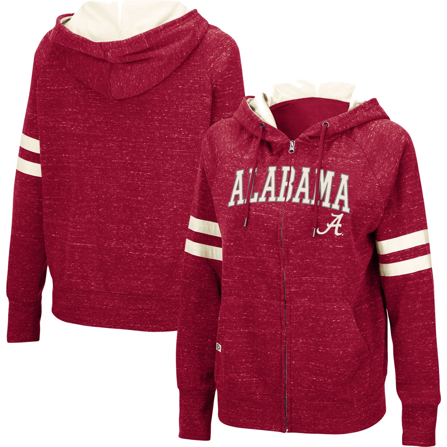 Women's Colosseum Crimson Alabama Crimson Tide Speckle Fleece Raglan Full-Zip Hoodie