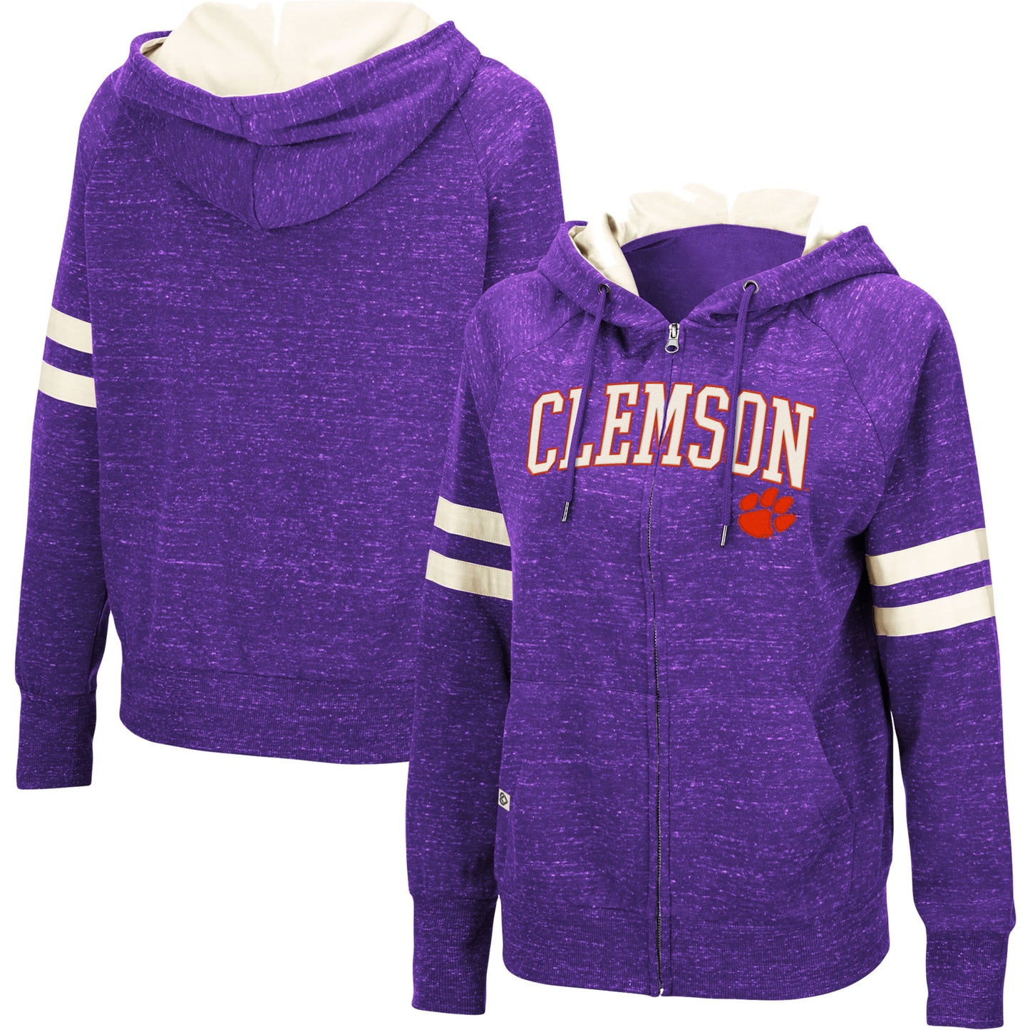 Women's Colosseum Purple Clemson Tigers Speckle Fleece Raglan Full-Zip Hoodie