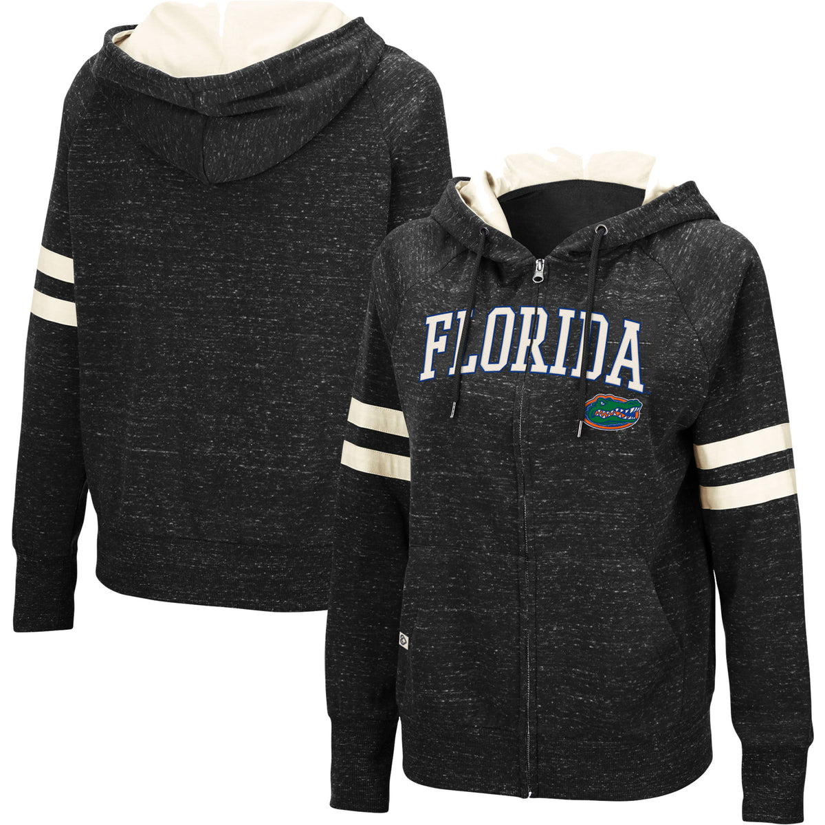 Women's Colosseum Black Florida Gators Speckle Fleece Raglan Full-Zip Hoodie
