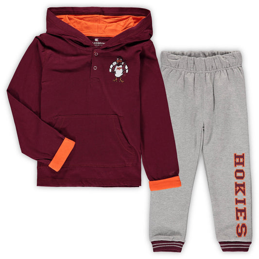 Toddler Colosseum Maroon/Heathered Gray Virginia Tech Hokies Poppies Hoodie and Sweatpants Set