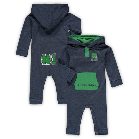 Newborn & Infant Colosseum Heathered Navy Notre Dame Fighting Irish Henry Pocketed Hoodie Romper