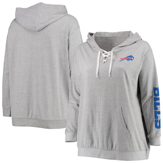 Women's Fanatics Heathered Gray Buffalo Bills Plus Size Lace-Up Pullover Hoodie