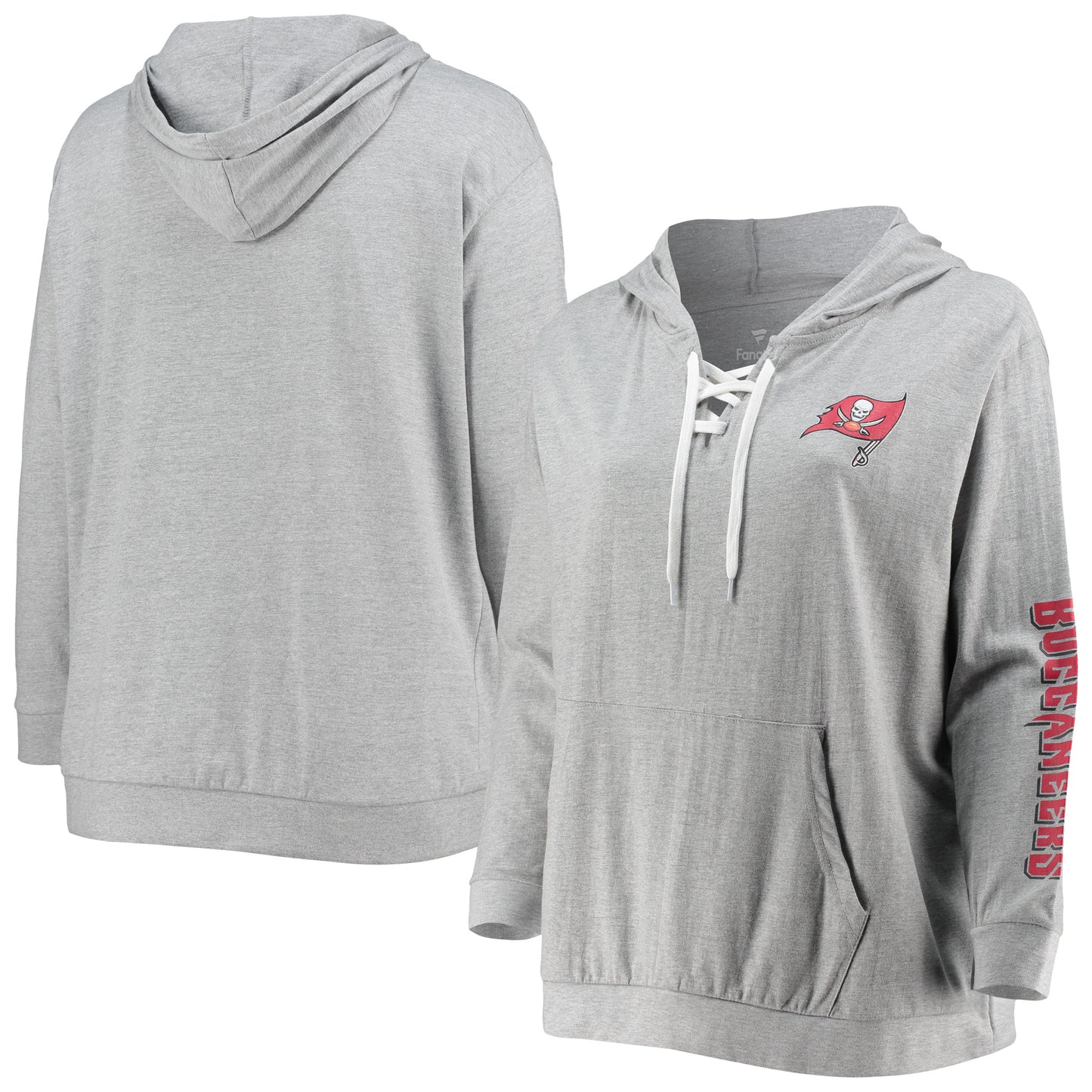 Women's Fanatics Heathered Gray Tampa Bay Buccaneers Plus Size Lace-Up Pullover Hoodie