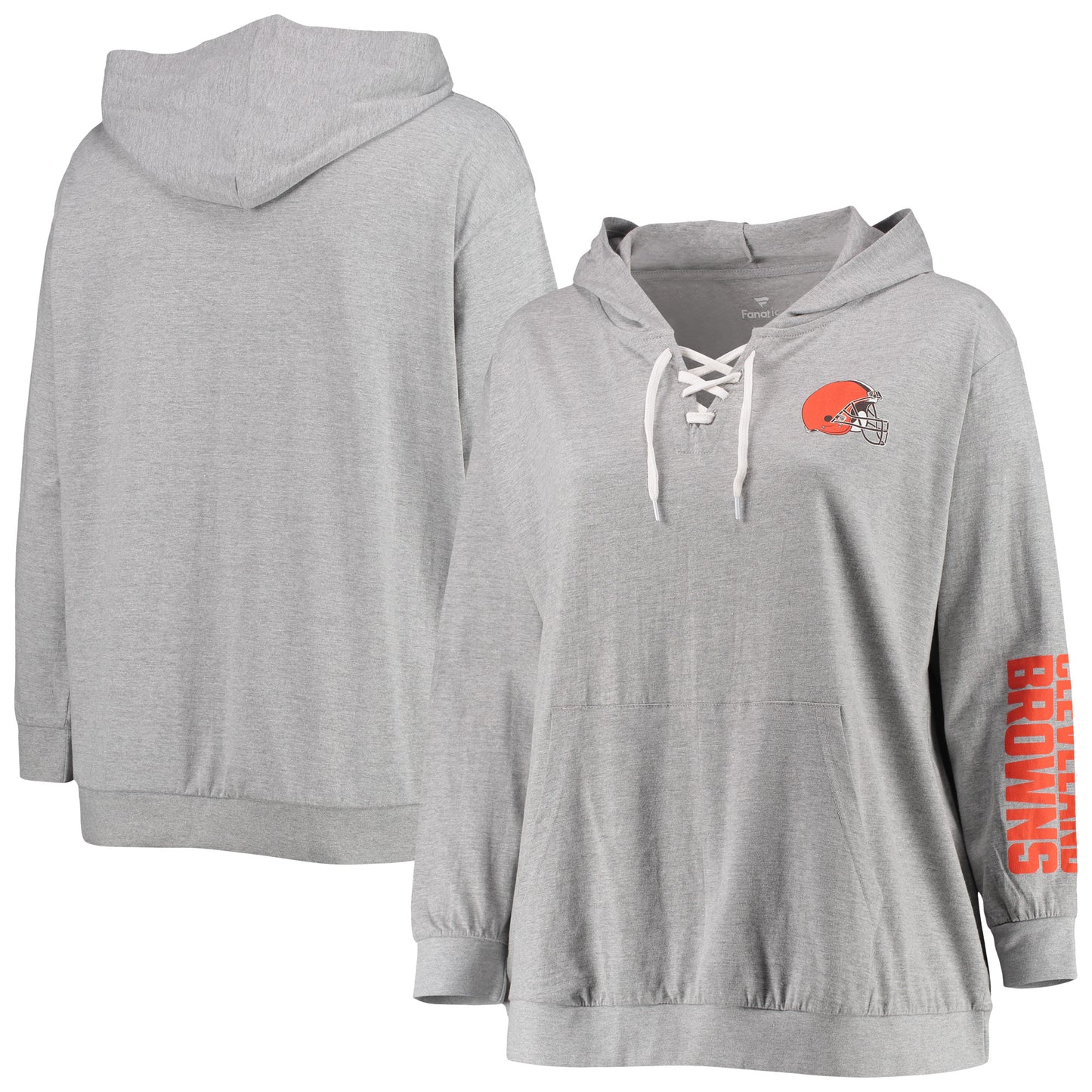 Women's Fanatics Heathered Gray Cleveland Browns Plus Size Lace-Up Pullover Hoodie