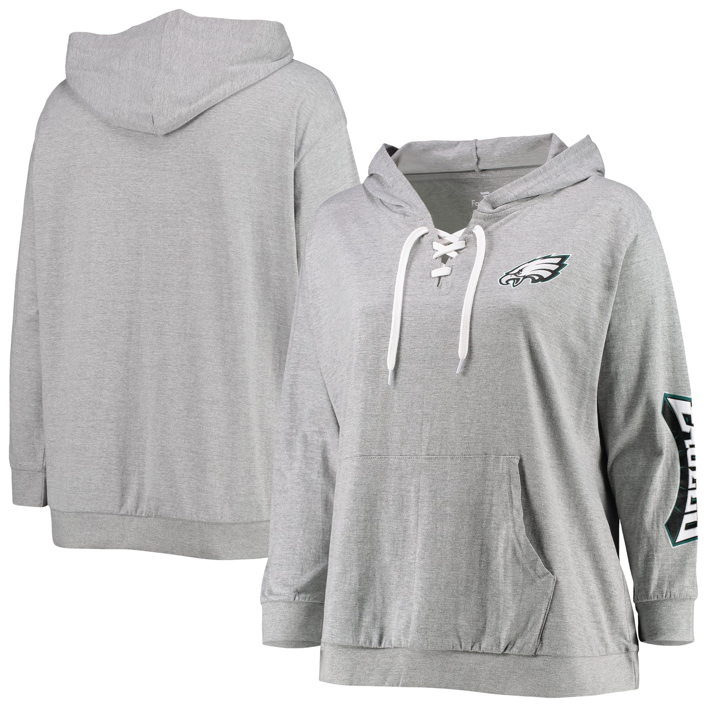 Women's Fanatics Heathered Gray Philadelphia Eagles Plus Size Lace-Up Pullover Hoodie