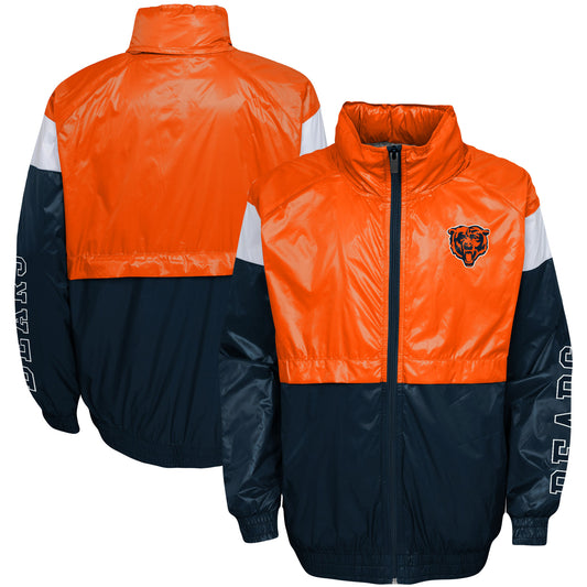 Youth Orange/Navy Chicago Bears Goal Line Stance Full-Zip Hoodie Windbreaker