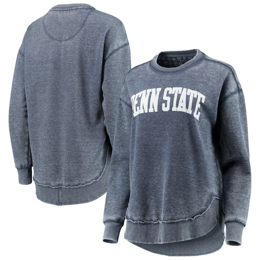 Women's Pressbox Heather Navy Penn State Nittany Lions Vintage Wash Pullover Sweatshirt