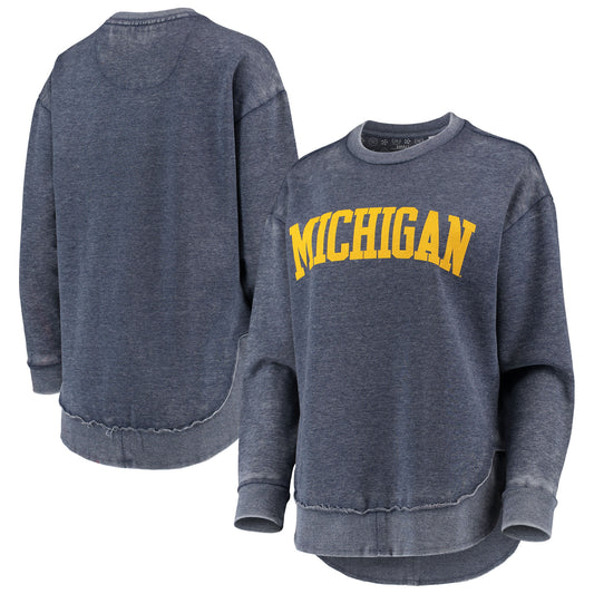 Women's Pressbox Navy Michigan Wolverines Vintage Wash Pullover Sweatshirt