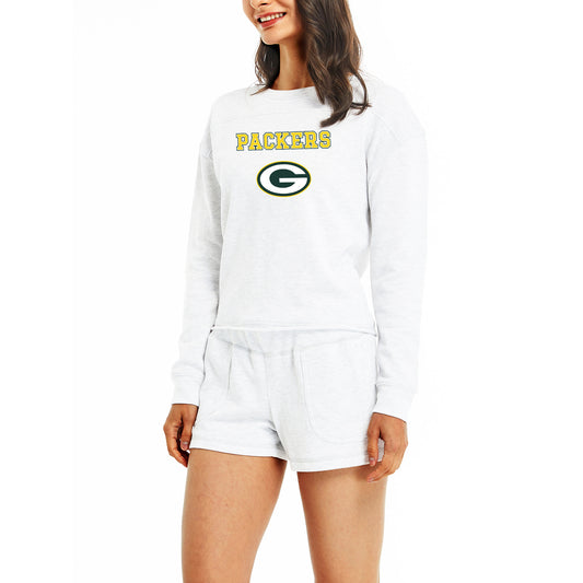 Women's Concepts Sport Cream Green Bay Packers Crossfield Long Sleeve Top & Shorts Set