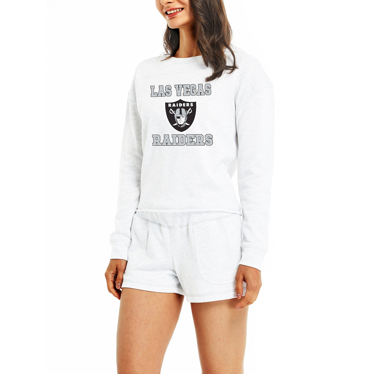 Women's Concepts Sport Cream Las Vegas Raiders Crossfield Long Sleeve Top & Shorts Set