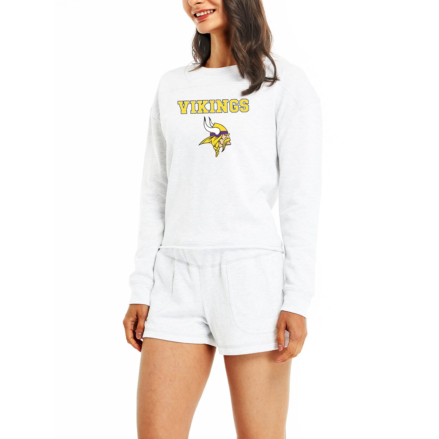 Women's Concepts Sport Cream Minnesota Vikings Crossfield Long Sleeve Top & Shorts Set