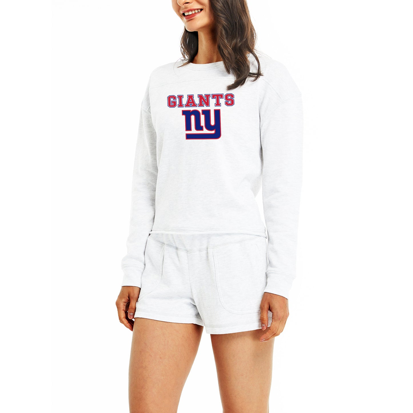 Women's Concepts Sport Cream New York Giants Crossfield Long Sleeve Top & Shorts Set