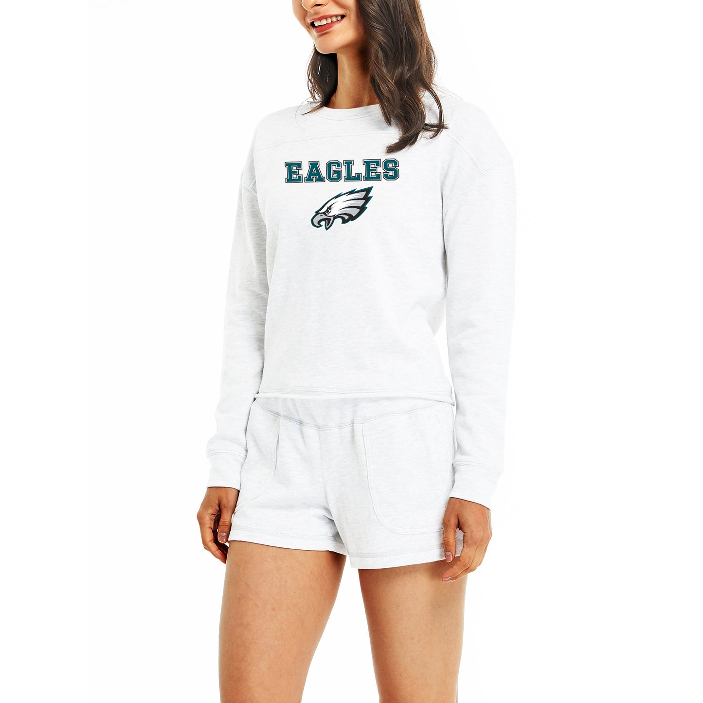 Women's Concepts Sport Cream Philadelphia Eagles Crossfield Long Sleeve Top & Shorts Set