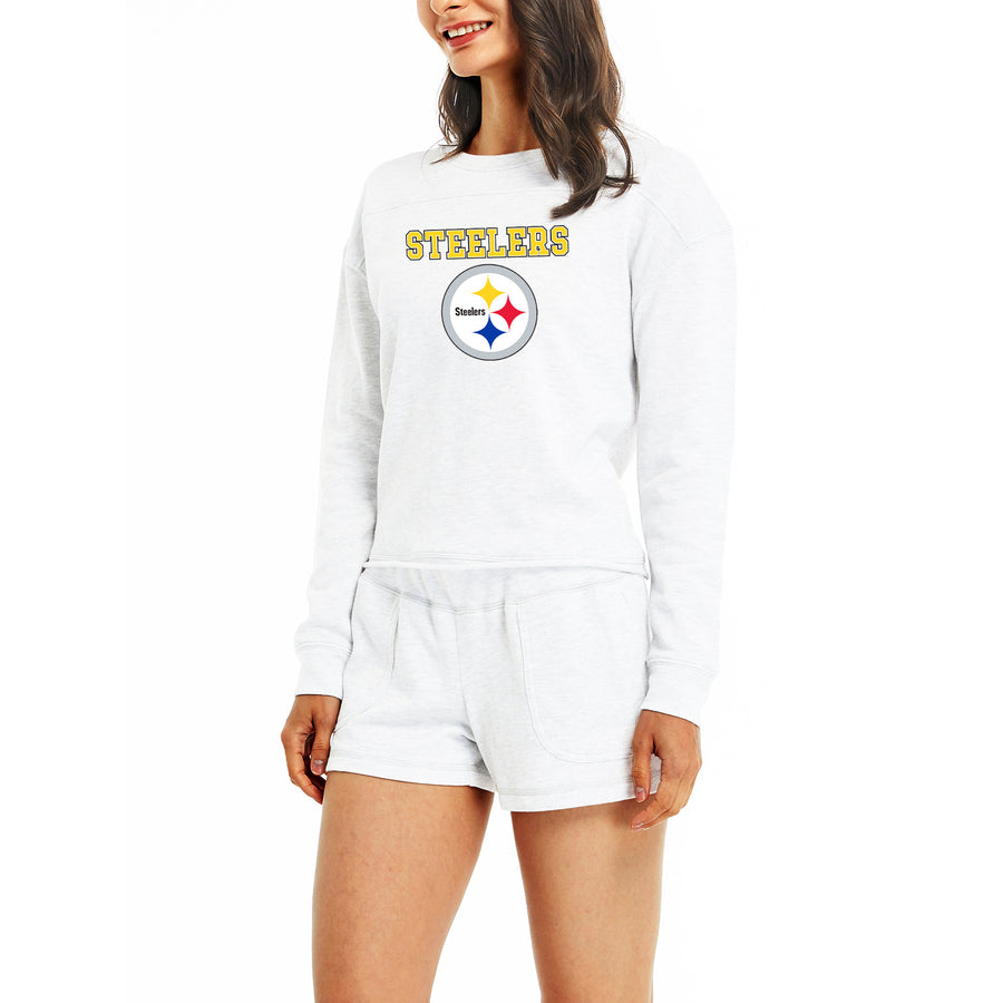Women's Concepts Sport Cream Pittsburgh Steelers Crossfield Long Sleeve Top & Shorts Set