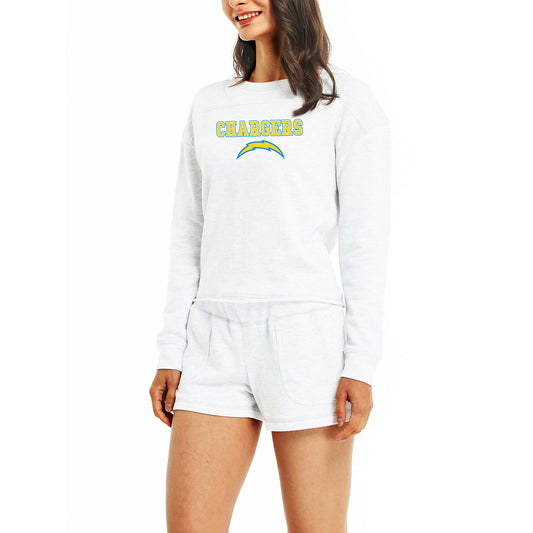 Women's Concepts Sport Cream Los Angeles Chargers Crossfield Long Sleeve Top & Shorts Set