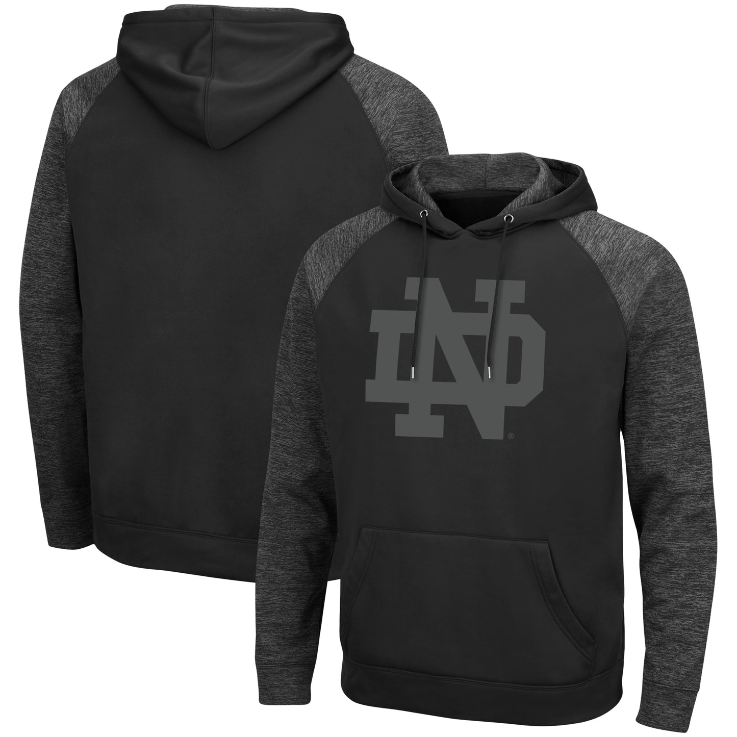 Men's Colosseum Black Notre Dame Fighting Irish Blackout 3.0 Tonal Raglan Pullover Hoodie