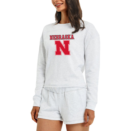 Women's Concepts Sport Cream Nebraska Huskers Crossfield Long Sleeve Top & Shorts Set