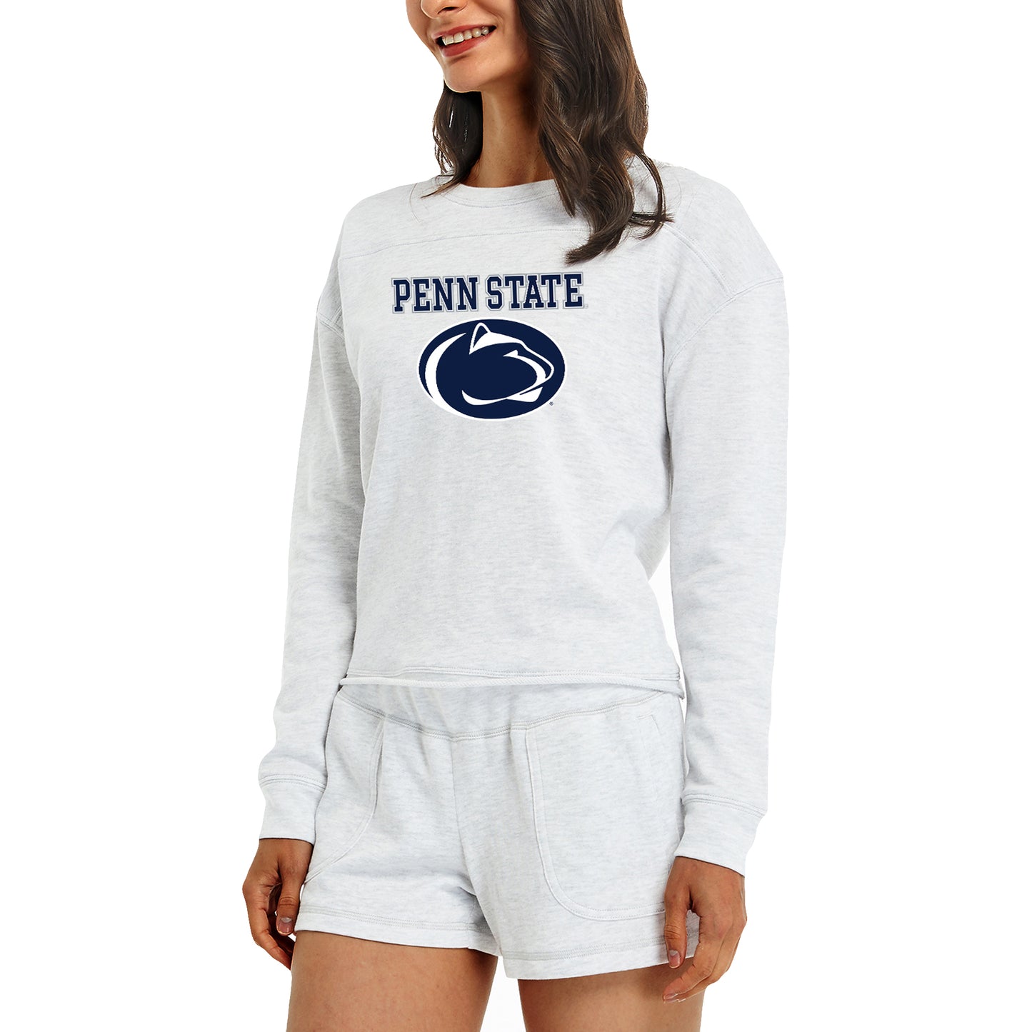 Women's Concepts Sport Cream Penn State Nittany Lions Crossfield Long Sleeve Top & Shorts Set