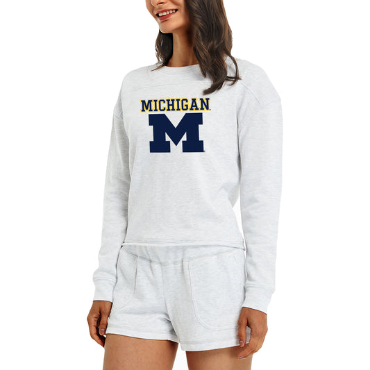 Women's Concepts Sport Cream Michigan Wolverines Crossfield Long Sleeve Top & Shorts Set